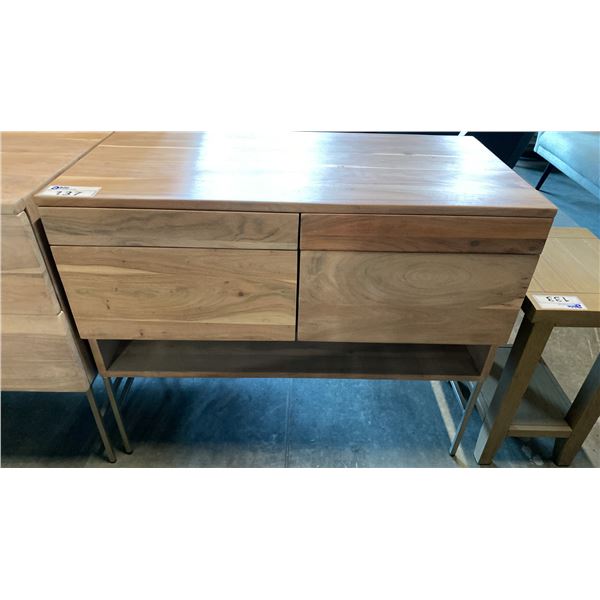 SOLID ACACIA 4 DRAWER WITH BOTTOM SHELF METAL LEGS WASHED WHITE FINISH SIDEBOARD/CREDENZA/VANITY/TV