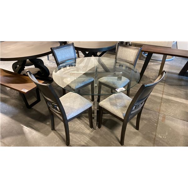 CHROME/ACRYLIC BASE GLASS TOP APPROX 47" ROUND DINETTE TABLE WITH 4 CHAIRS