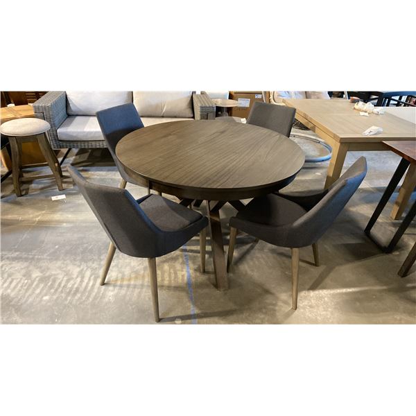 CONTEMPORARY GREY FINISH WOODEN APPROX 4' ROUND DINING TABLE WITH 4 CHAIRS