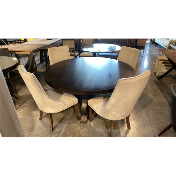 CONTEMPORARY CHOCOLATE BROWN 60" ROUND WOODEN DINING TABLE WITH 4 CHAIRS