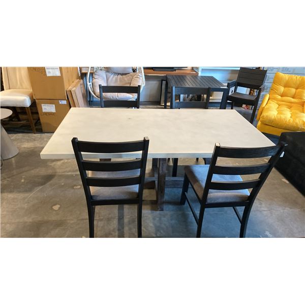 FAUX CONCRETE FINISH TOP RECTANGULAR DINING TABLE WITH ANTIQUE GREY WOODEN BASE & 4 CHAIRS