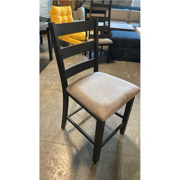 PAIR OF BLACK WITH GREY UPHOLSTERED COUNTER HEIGHT DINING CHAIRS