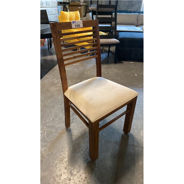 SOLID ACACIA DINING CHAIR WITH BEIGE UPHOLSTERED SEAT