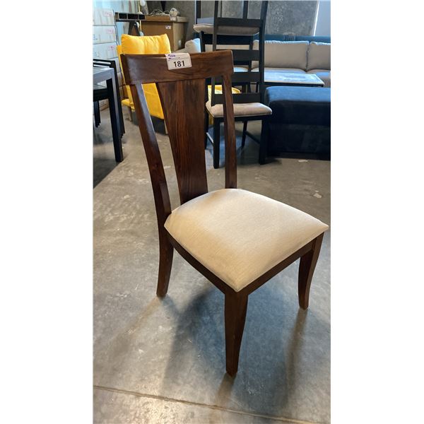 SOLID ROSEWOOD T-BACK DINING CHAIR WITH BEIGE UPHOLSTERED SEAT