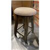 Image 2 : PAIR OF SWIVEL COUNTER HEIGHT STOOLS- BEIGE WITH WEATHERED GREY LEGS