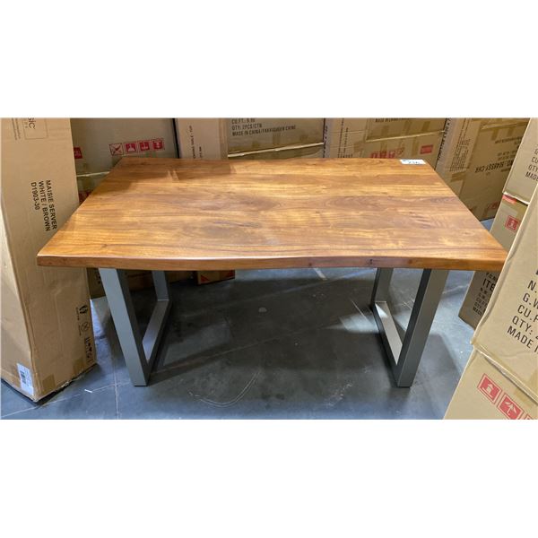 SOLID ACACIA LIVE EDGE DESK/CONDO DINING TABLE, SILVER TUBED LEGS