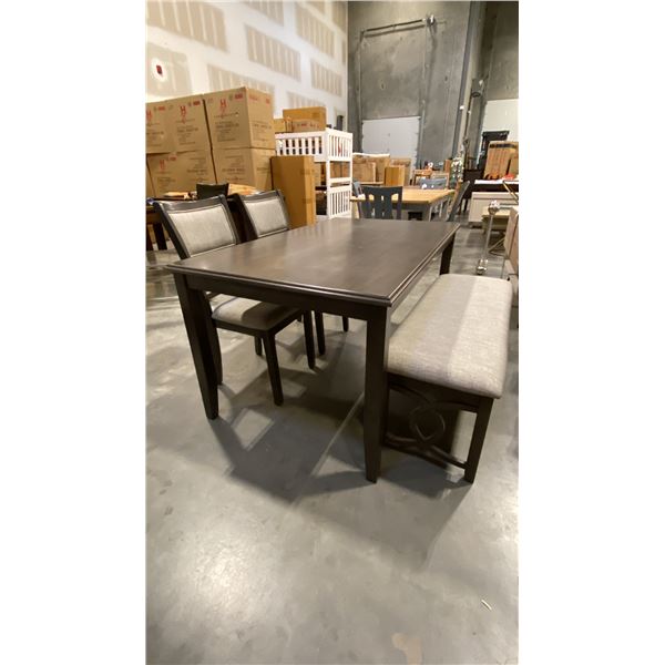 GREY DINING TABLE 36" X 60" WITH 2 CHAIRS & BENCH SEAT