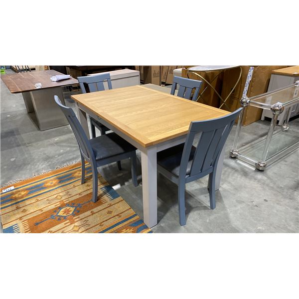 2 TONE SOLID WOOD DINING TABLE APPROX 59" X 36" & 4 CHAIRS
