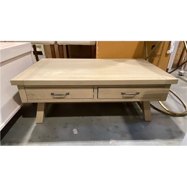 2 DRAWER DRIFTWOOD GREY FINISH WOODEN COFFEE TABLE