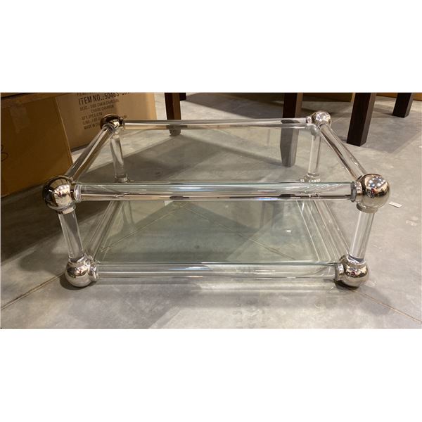 STAINLESS STEEL & LUCITE GLASS TOP COFFEE TABLE