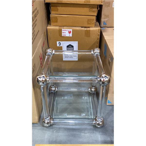 STAINLESS STEEL & LUCITE GLASS TOP END TABLE/SIDE TABLE