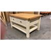 Image 2 : ANTIQUE WHITE NATURAL WOOD TOP CONDO COFFEE TABLE APPROX 34" X 22"
