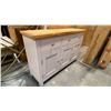 Image 2 : 2 TONE GREY WITH NATURAL TOP 3 DRAWER, 3 DOOR BUFFET/SIDEBOARD/HALL TABLE APPROX 49" X 14"