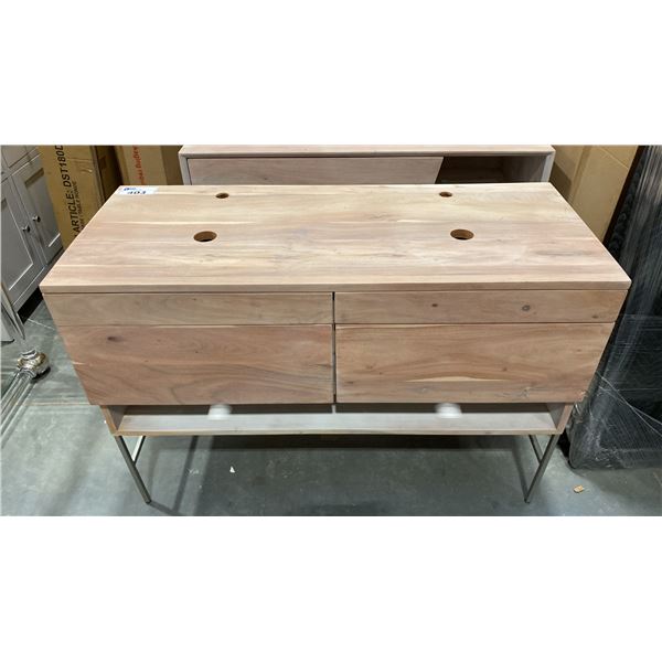 WASHED SOLID ACACIA 2 SINK VANITY  WITH 4 DRAWERS & BOTTOM TOWEL SHELF APPROX 48"X 20"
