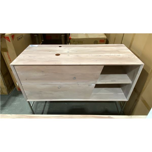 WASHED SOLID ACACIA SINGLE SINK VANITY WITH 2 DRAWERS & SIDE TOWEL SHELF APPROX 48"X 20"