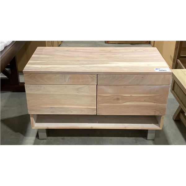 SOLID ACACIA 4 DRAWER WITH BOTTOM SHELF METAL LEGS WASHED WHITE FINISH TV STAND APPROX 20" X 39"