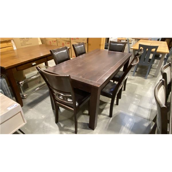 SOLID ROSEWOOD DINING TABLE WITH 2-18" BUTTERFLY LEAVES APPROX 71" X 89" & 6 CHAIRS