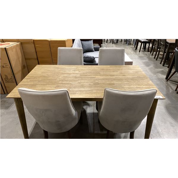 SOLID WOOD DINING TABLE WITH DRIFTWOOD FINISH APPROX 71" X 39" WITH 4 CHAIRS