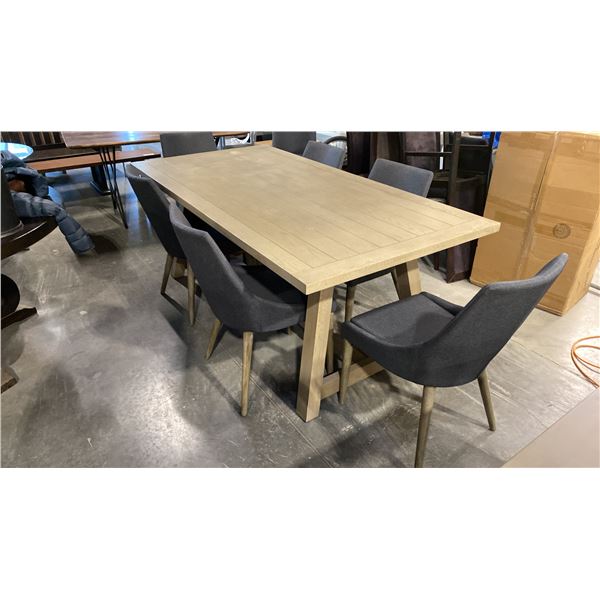 SOLID WOOD FARMHOUSE DINING TABLE APPROX 79" X 39" WITH 6
