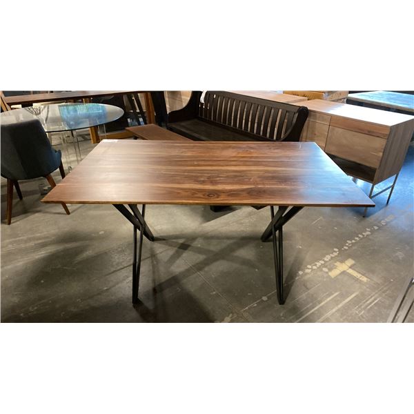 SOLID ROSEWOOD WITH BLACK METAL BASE DINING TABLE APPROX 60" X 36"