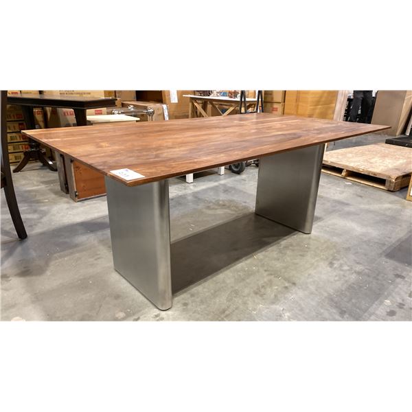 SOLID ROSEWOOD DINING TABLE WITH SILVER METAL LEGS APPROX 39" X 69"
