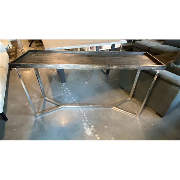 SOLID ACACIA WOOD TOP ANTIQUE BLACK FINISH WITH CHROME BASE CONSOLE/HALL/SOFA TABLE