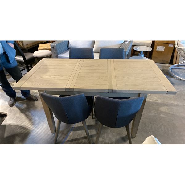 CONTEMPORARY DRIFTWOOD GREY DINING TABLE WITH BUTTERFLY LEAF & 4 CHAIRS APPROX 49"L X 34"D