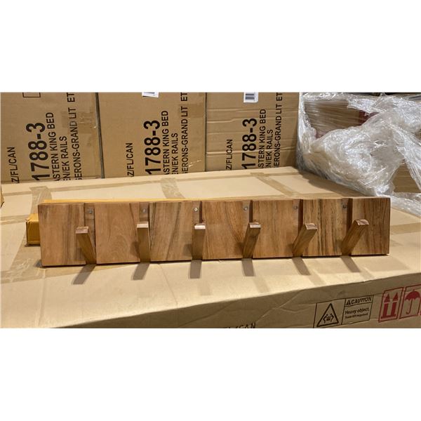 6 HANGER SOLID ACACIA WALL MOUNT COAT RACK WITH MAGNETIC CLASPS APPROX 23"L