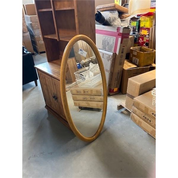 LARGE OAK FRAME OVAL MIRROR