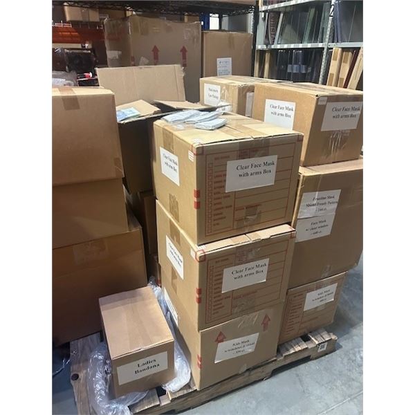 ONE SKID OF OVER 2500 PIECES ASSORTED MASKS ETC.