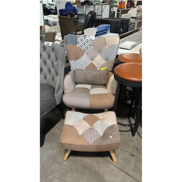 BEIGE PATTERN ARM CHAIR WITH OTTOMAN