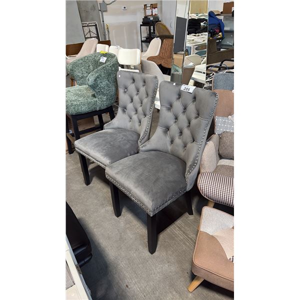 2 GREY TUFTED SIDE CHAIRS