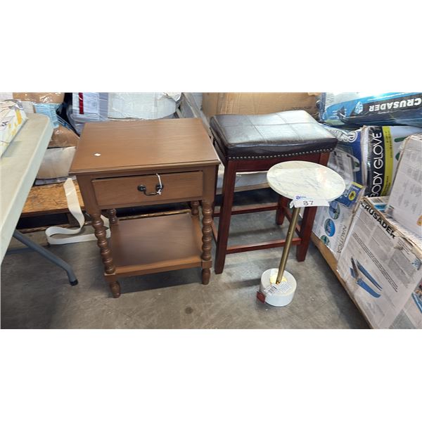 BROWN SAFAVIEH ATHENA ACCENT TABLE, TUFTED BAR STOOL AND STONE/METAL TABLE