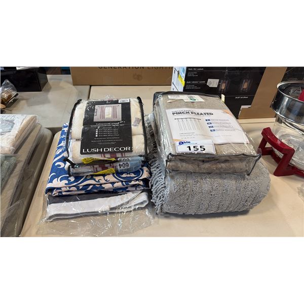 MISC HOUSEHOLD ITEMS INCL WINSTON BRAND GRAY QUEEN COTTON BLANKET, WINDOW CURTAIN PANELS,
