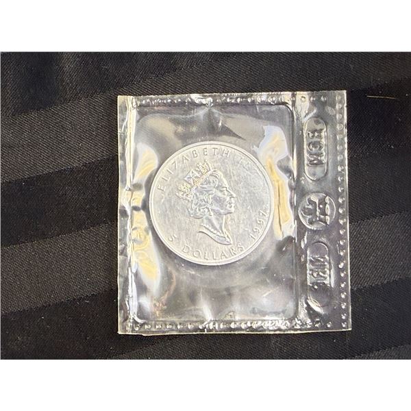 CANADIAN MAPLE LEAF 1 TROY OUNCE OF .9999 FINE SILVER $5 SILVER COIN - 1997; BRILLIANT UNCIRCULATED
