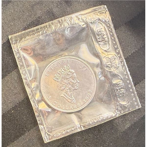 CANADIAN MAPLE LEAF 1 TROY OUNCE OF .9999 FINE SILVER $5 SILVER COIN - 1997; BRILLIANT UNCIRCULATED