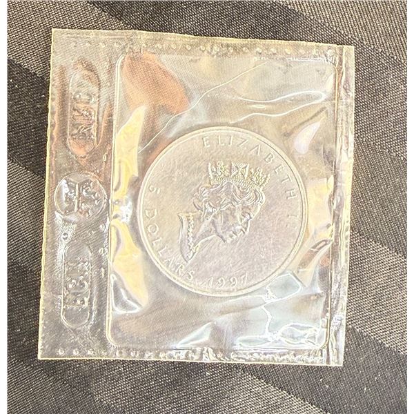 CANADIAN MAPLE LEAF 1 TROY OUNCE OF .9999 FINE SILVER $5 SILVER COIN - 1997; BRILLIANT UNCIRCULATED