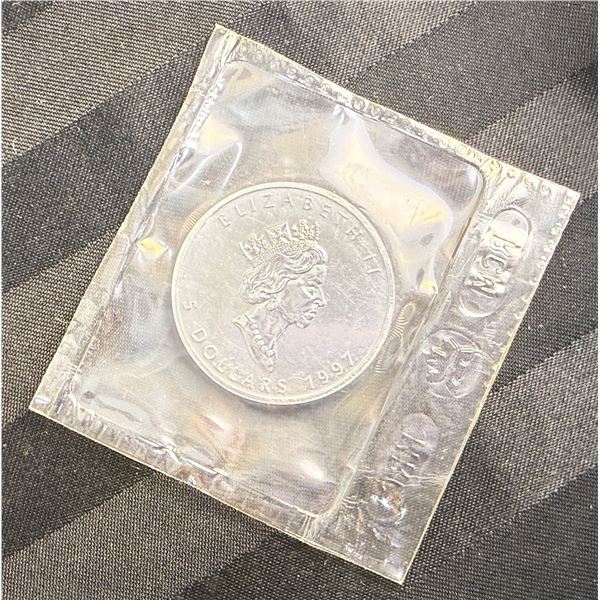CANADIAN MAPLE LEAF 1 TROY OUNCE OF .9999 FINE SILVER $5 SILVER COIN - 1997; BRILLIANT UNCIRCULATED