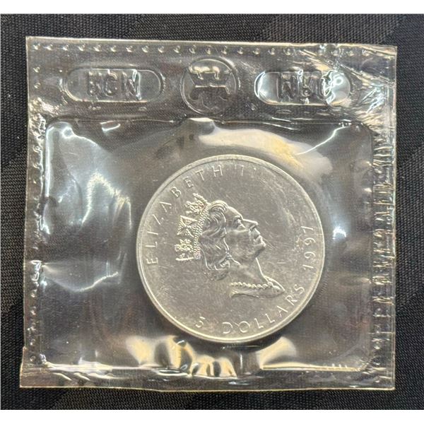 CANADIAN MAPLE LEAF 1 TROY OUNCE OF .9999 FINE SILVER $5 SILVER COIN - 1997; BRILLIANT UNCIRCULATED