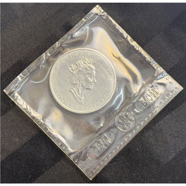 CANADIAN MAPLE LEAF 1 TROY OUNCE OF .9999 FINE SILVER $5 SILVER COIN - 1997; BRILLIANT UNCIRCULATED
