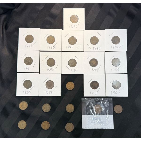 INDIAN HEAD CENTS - LOT OF 24; 1880-1882 AND 1888-1908