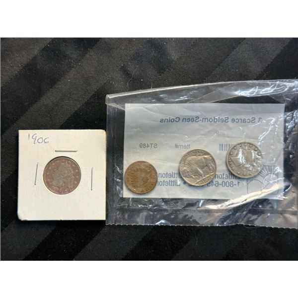 SCARCE, SELDOM-SEEN COINS - 1906 LIBERTY HEAD (V) NICKEL (X2), A 1937 INDIAN HEAD (BUFFALO) NICKEL, 