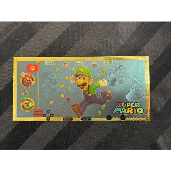 SUPER MARIO 24K GOLD FOIL PLATED LUIGI COLLECTIBLE BANKNOTE BILL