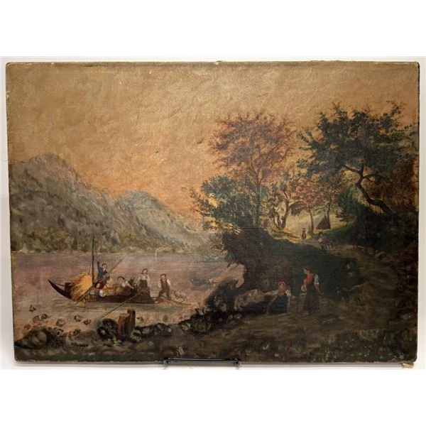 19th Century Pastoral Oil on Canvas Landscape