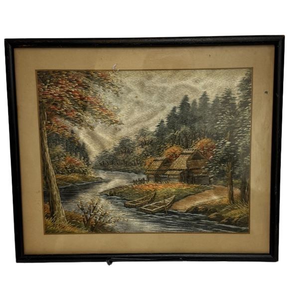 Riverside Landscape Straw Mixed Media