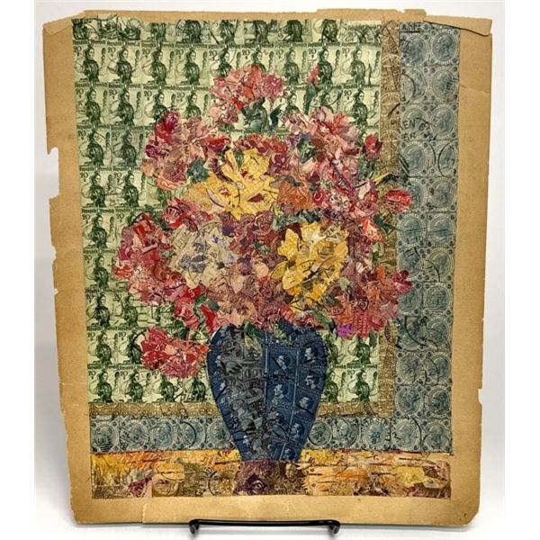 Folk Art Postage Stamp Still-Life Collage