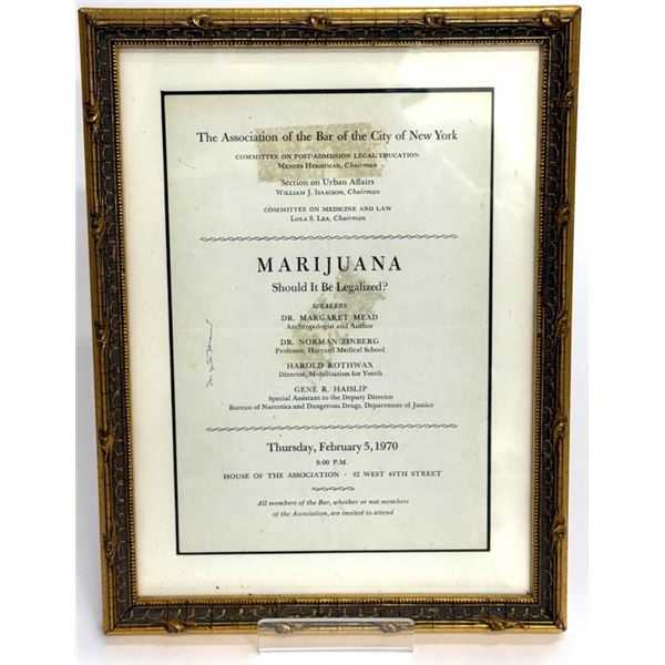Dr. Mead Signed 1970 NYC Bar Marijuana Debate