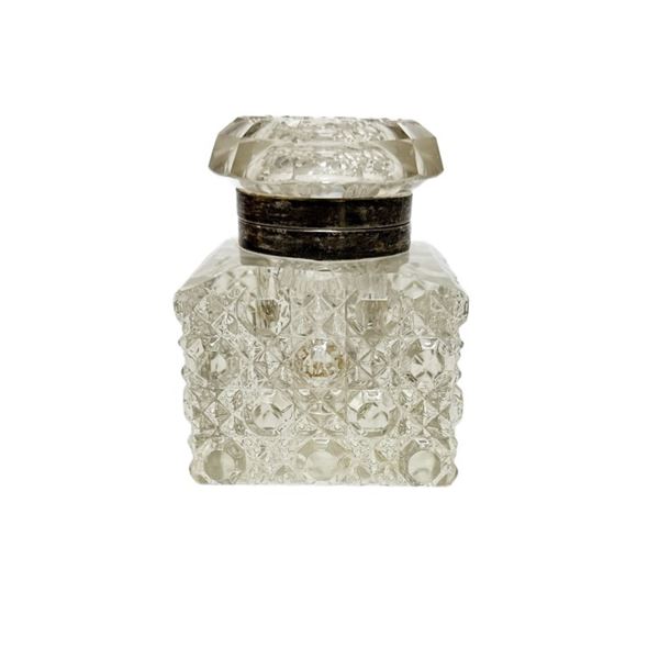 Monogrammed Cut Crystal & Sterling Silver Inkwell