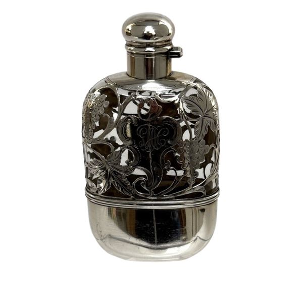Art Nouveau Sterling Silver Overlay Flask