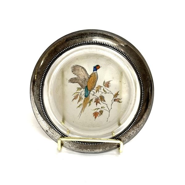 Frank M. Whiting Sterling & Glass Pheasant Coaster